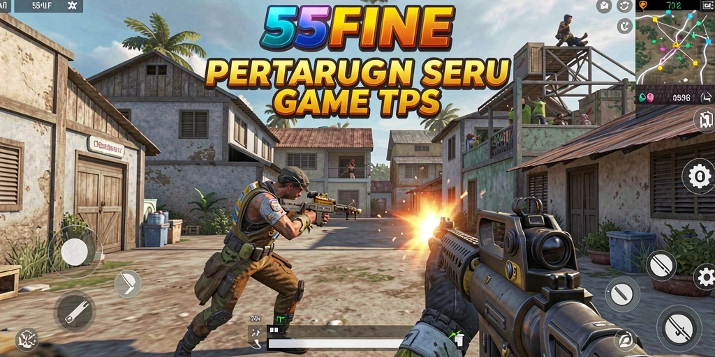 Tampilan gameplay menegangkan dari 55FIVE dalam aksi TPS.