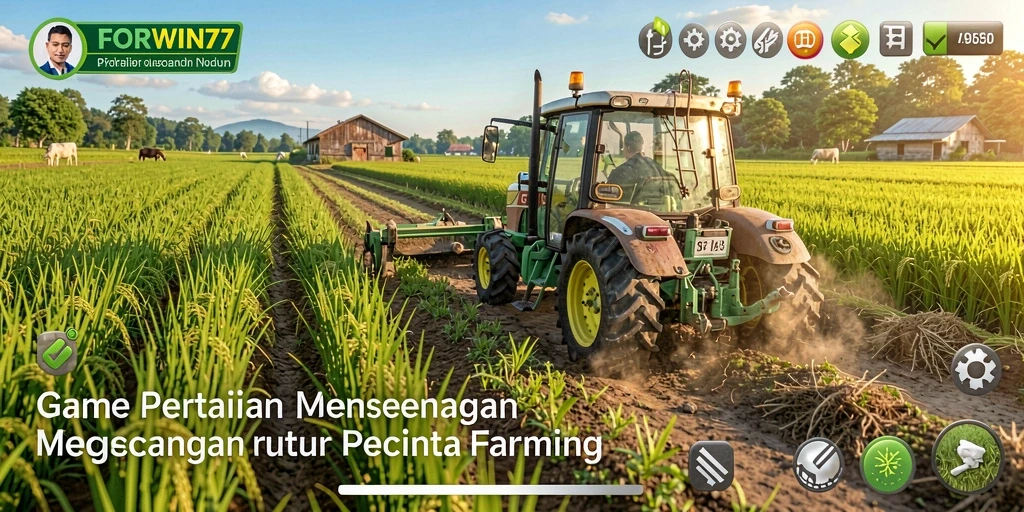 Tangkapan layar FORWIN77 menampilkan suasana pertanian yang ceria dan interaktif.