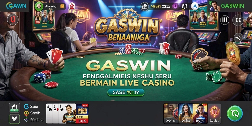 Tampilan gameplay GASWIN yang mendebarkan dengan dealer langsung dan suasana kasino.