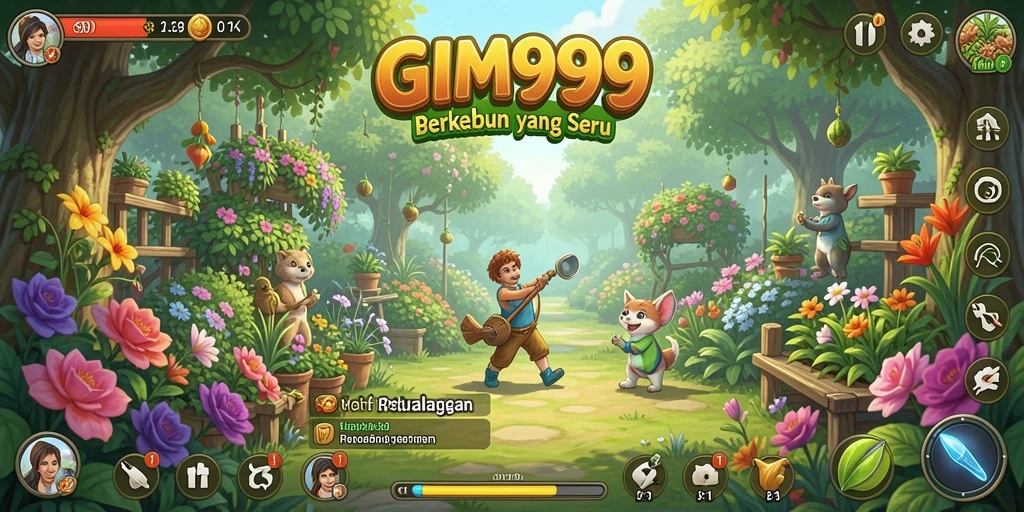 Tampilan seru gameplay GIM999 saat bertani di ladang.