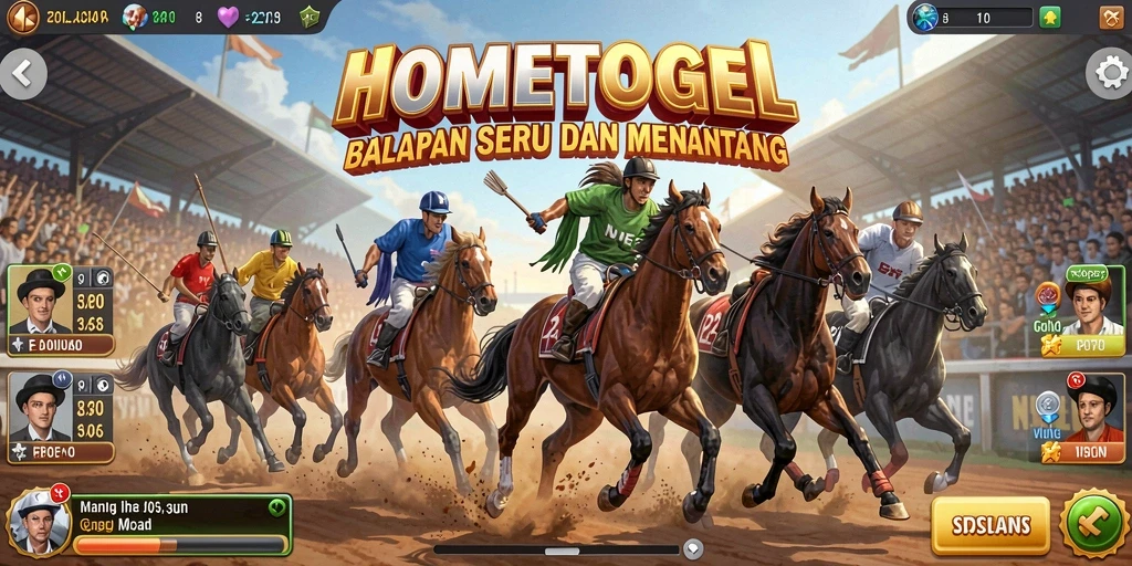 Screenshot dari HOMETOGEL menampilkan aksi balapan seru yang penuh tantangan.