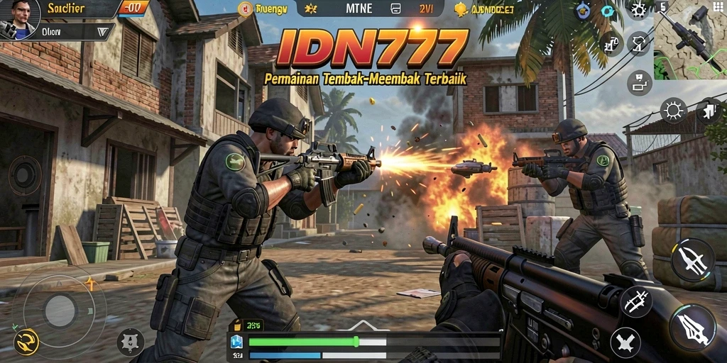 Screenshot menunjukkan aksi tembak-menembak yang intens di IDN777.