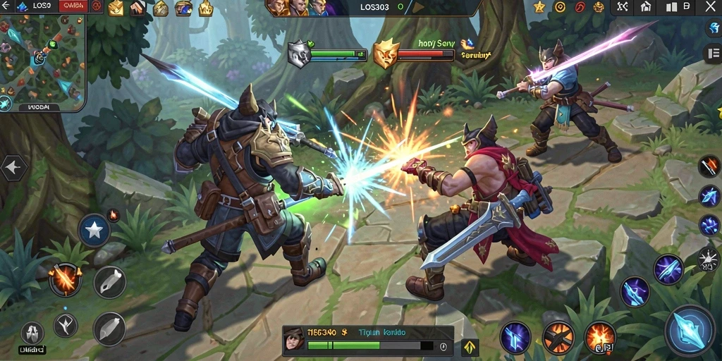 Screenshot gameplay LOS303 menampilkan pertempuran seru antar hero MOBA.