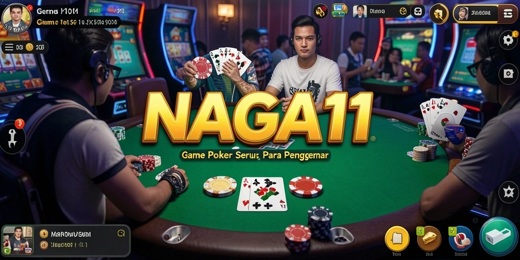 Screenshot gameplay Poker NAGA11 yang menampilkan suasana permainan yang mendebarkan.